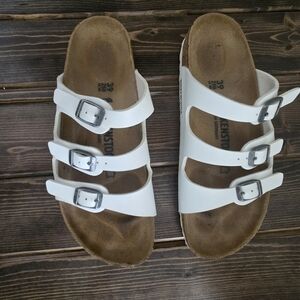 Birkenstock Triple-Strap White Slide Sandals for Women